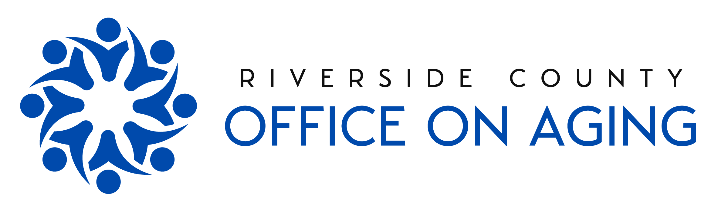 Riverside County Office on Aging logo with blue figures in a circular pattern and text.
