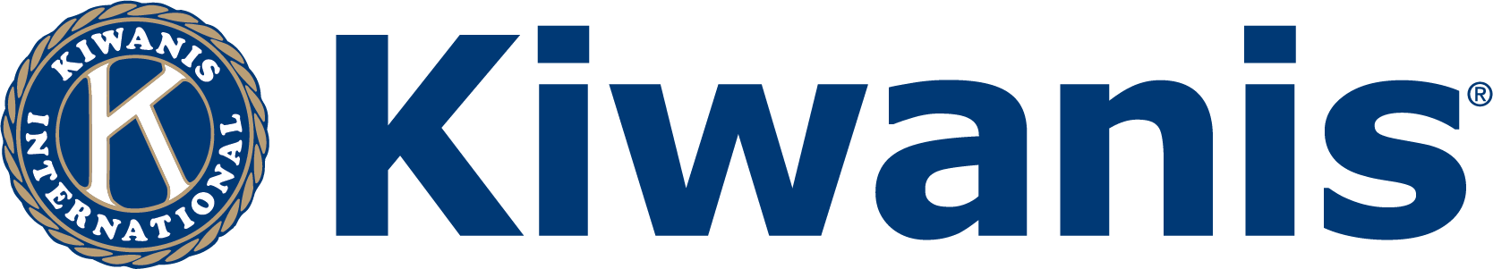 Kiwanis International logo with a blue emblem and the word "Kiwanis" in bold blue letters.