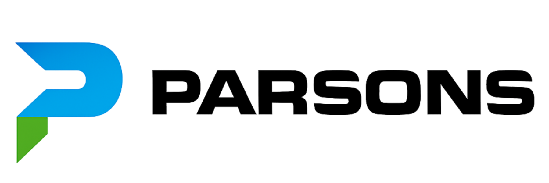 Parsons logo with a stylized blue and green "P" next to the word "PARSONS" in bold black letters.