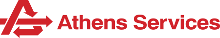 Athens Services logo with red arrows forming an "A" next to the name in red text.