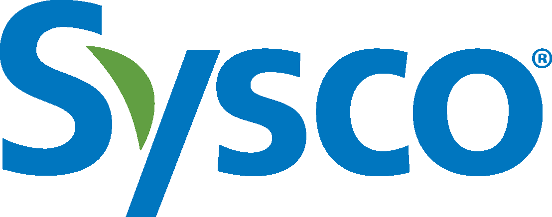 Sysco logo in blue letters with a green leaf forming part of the "S".