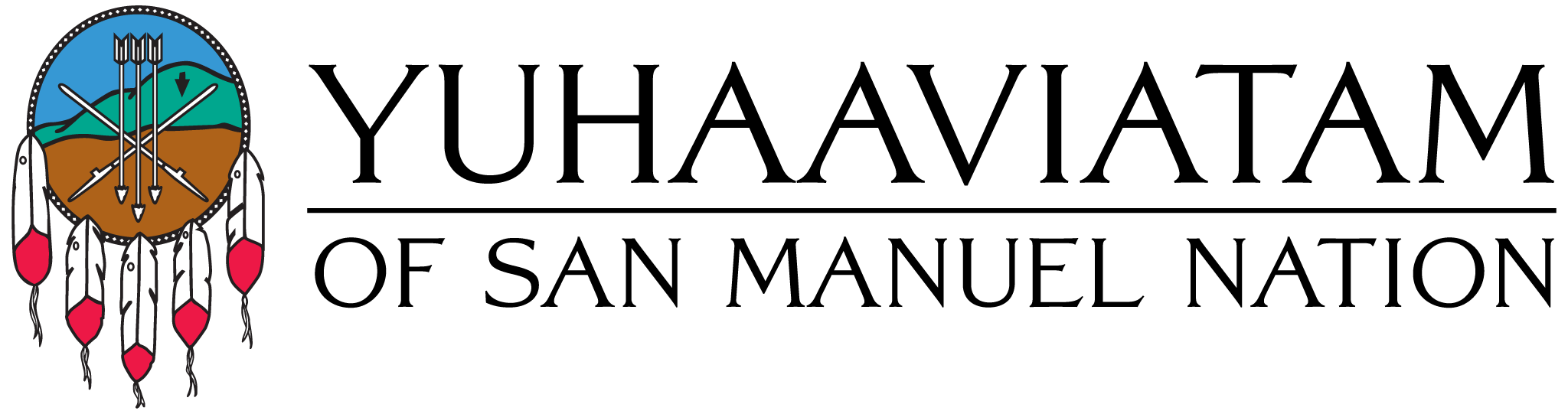 Logo with a circular emblem and text: "YUHAAVIATAM OF SAN MANUEL NATION" on a light background.