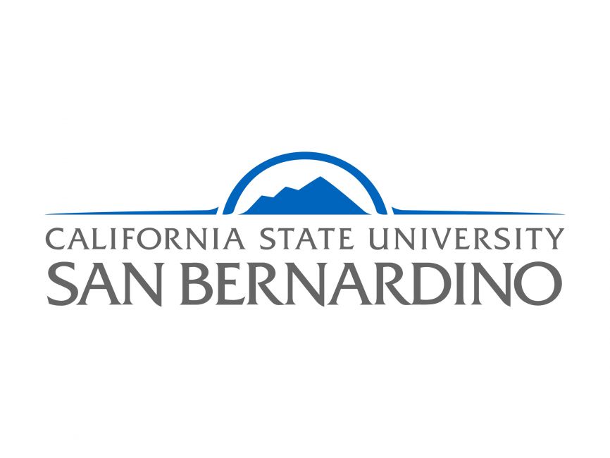 California State University San Bernardino logo with a blue mountain and sun graphic above the text.